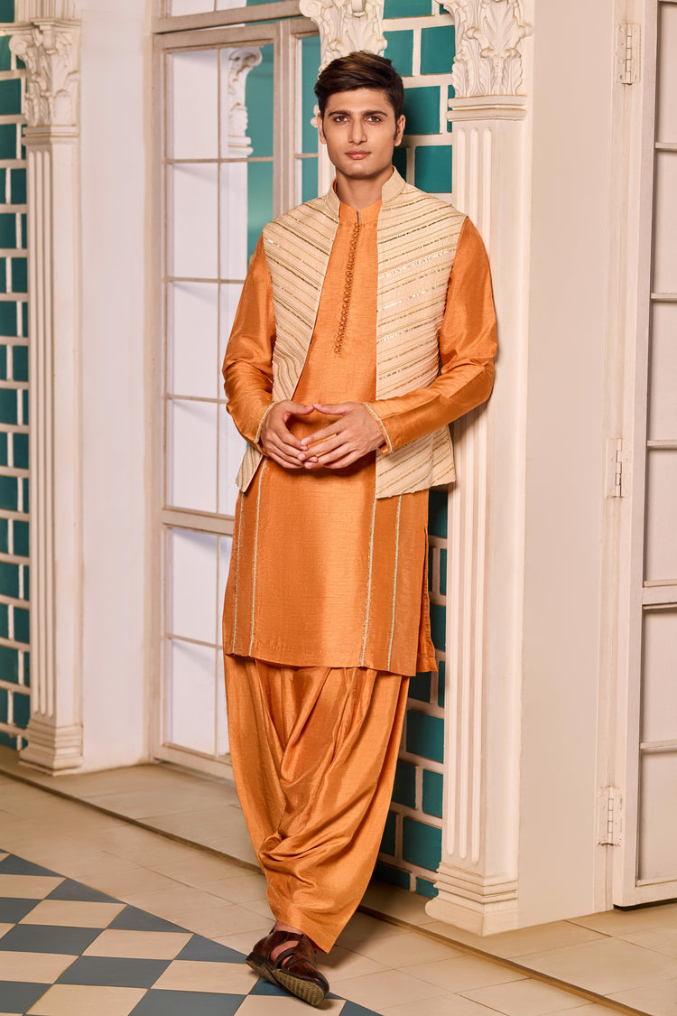 Tangerine Bandi-Kurta Set