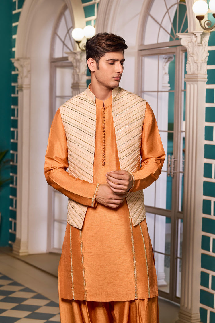Tangerine Bandi-Kurta Set