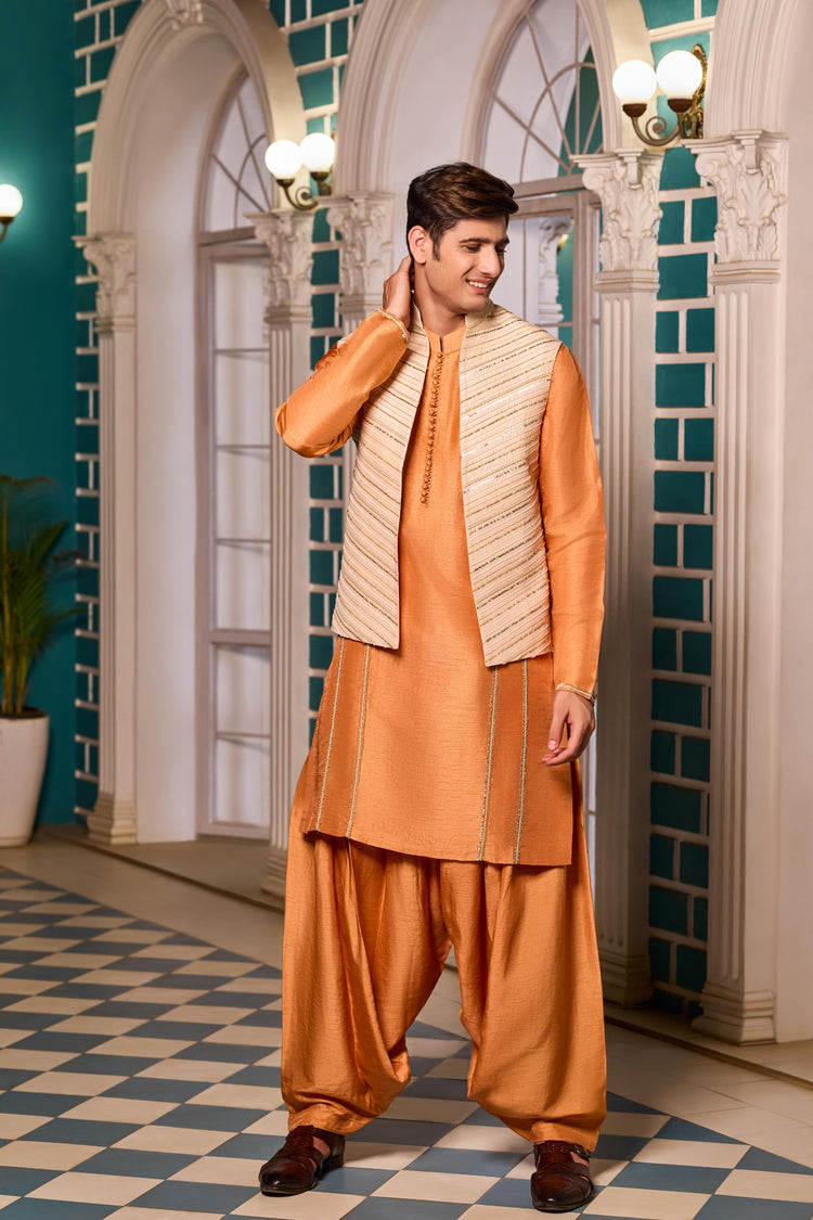 Tangerine Bandi-Kurta Set