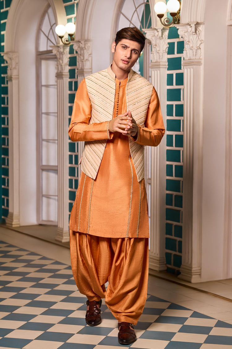 Tangerine Bandi-Kurta Set